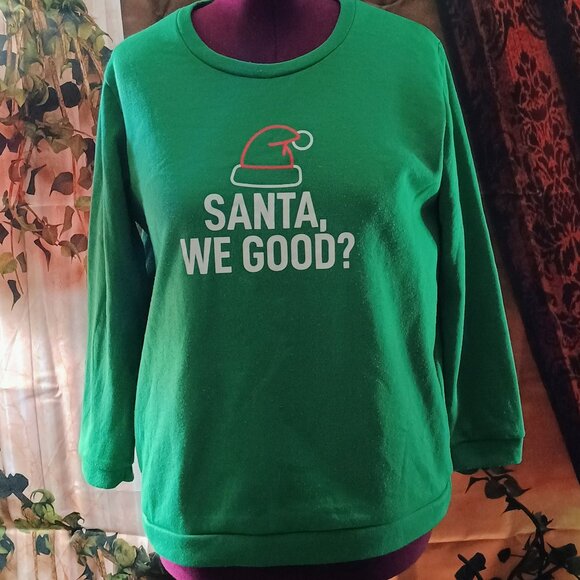 VGUC: Simply Sage Market Sze XL Green Santa We Good? Christmas Sweatshirt - Picture 1 of 3
